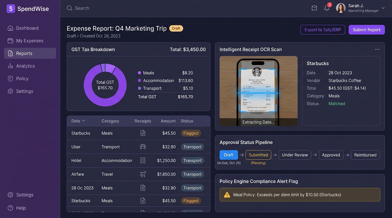 KK Next Tech Expense Management & Reimbursement Platform UI
